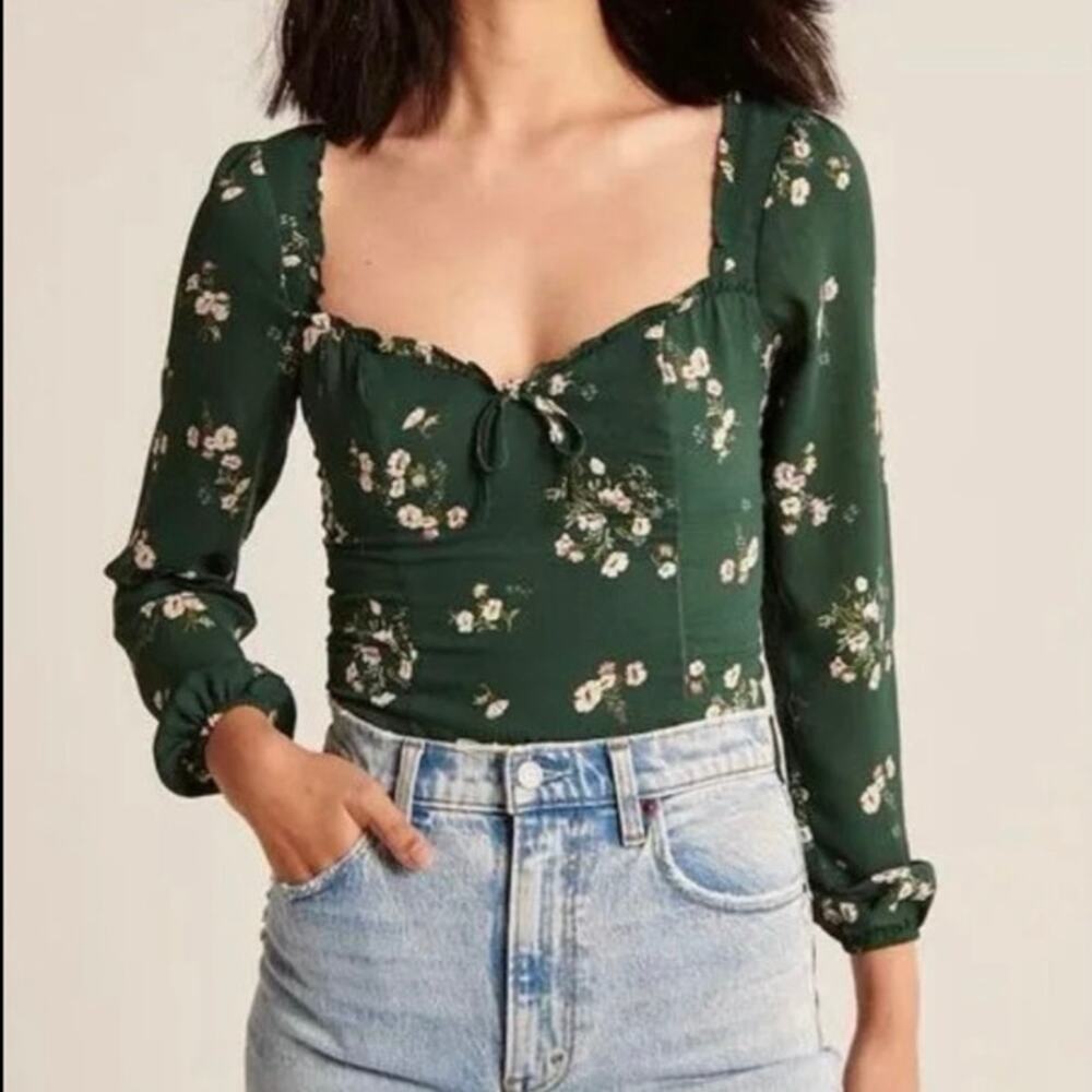 Abercrombie & Fitch Green Floral Long Sleeve Top Size S